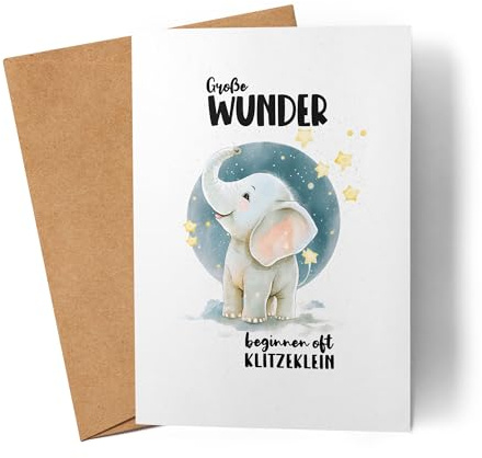 Lilavie-Design Große Wunde beginnen oft klitzeklein Karte Elefant Geburt Geschenk Hallo Baby