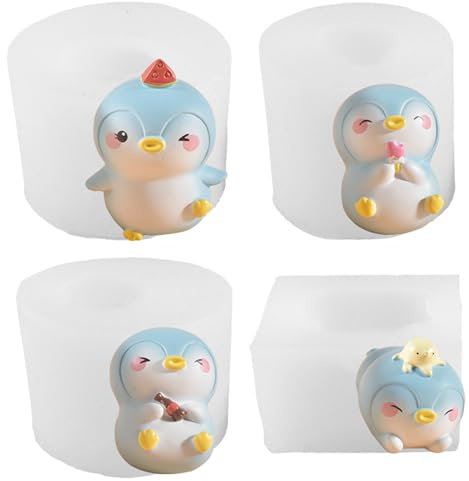 Xidmold 4 Stücke Pinguin Silikonform Kerzenform Tier Pinguin Silikon Formen für Seife, Sojawachs Kerzen, Epoxidharz, Gips, Handwerk