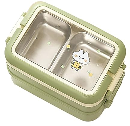 HURRISE Box, Portable Lunch Box with Cute Prints, Stainless Steel Campus Safe Box (Creamy Green)