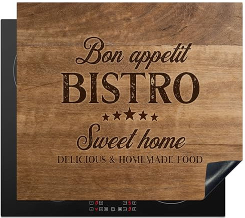 KitchenYeah© Protege Plaque Induction 60x52 cm Deco Cuisine Accessoires Pratique Protection De Vitroceramique Citation - Bistro - Bon appétit - Sweet home - Texture du bois - 60x52 cm
