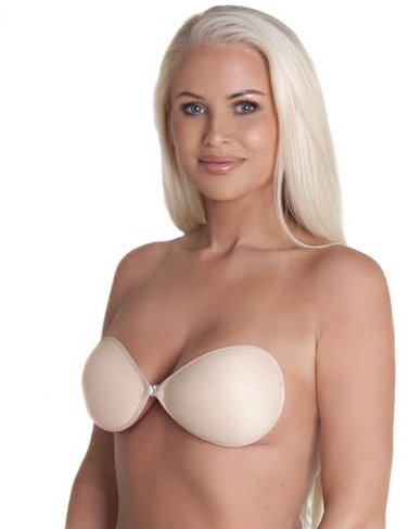 The Party Bra - Stick on Bra - A to G Cup - Ultra Sticky for Maximum Hold (UK, Cup & Band, DD, Nude)