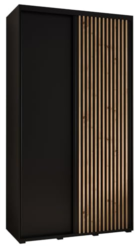 ABIKSMEBLE Lanko 1 Armoire à Deux Portes Coulissantes avec Barre, Étagères - Moderne Armoire de Rangement pour Chambre, Salon - 235,2x140x45 cm - Noir Noir Artisan