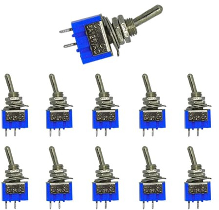 Senvenelec (10 pezzi + blu scuro) Mini interruttore a levetta 6 A 125 V AC ON 2 Digit 2 Pin, per auto, camion, barca, cruscotto, modifica elettrica.