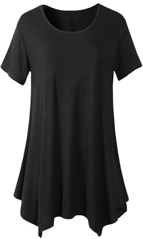 crazy bean Maglietta Donna Manica Corta Estive T Shirt Girocollo Camicia da Notte Taglie Forti Magliette Oversize Pieghettata Orlo Classica Casual Lunga Top Casual,Nero,M