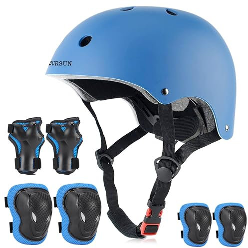 BURSUN Kinder Fahrradhelm Kinderhelm 7 in 1 Profi Knieschoner Kinder Set, Verstellbar Skaterhelm Knieschoner für Fahrrad Skateboard Roller Skaten Scooter 2-16 Jahre Alt Junge Mädchen