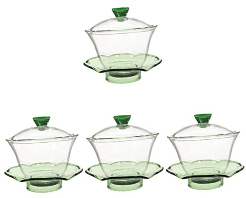 1 Juego de sopera de cristal, taza de té de cristal, taza de té transparente, tazas de té de cristal transparente, cuenco grande de cristal verde(Greenx4pcs,10X10X9CMx4pcs)