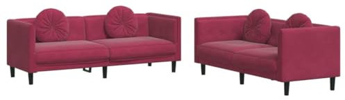vidaXL Sofagarnitur 2-TLG., Couch Sofa für Wohnzimmer, Loungesofa Polstersofa mit Kissen, Couchgarnitur Sitzmöbel, Modern, Weinrot Samt