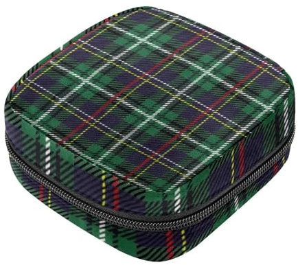 RODAILYCAY Damenbinden mit Reißverschluss, weiche Menstruationseinlagen-Tasche, Tartan-Muster, Aufbewahrungstasche für Damenbinden, Tamponhalter, Geldbörse, Grün / Violett