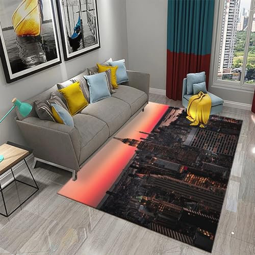 3D-Gedruckter Blick Auf Die Straße Von New York, Blick Auf Die Stadt Bei Nacht 180 X 280 Cm / 70.86 X 110.23 -Kunstteppich, Dekorativer Teppich Für Schlafzimmer, Kinderzimmer Oder Wohnzimmer - -7J4A