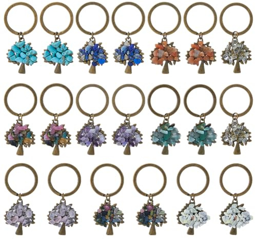 SUPERFINDINGS 20 pz 10 colori Albero di Portachiavi Ciondolo con Pietra Preziosa Sfusa Portachiavi Portachiavi Fatto A Mano con Portachiavi Tibetani Divisi In Lega per Ornamenti Matrimoni Bomboniera