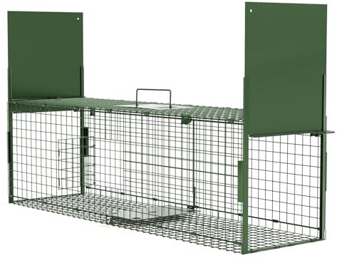 Qianruida Piège Vivant 100 x 29 x 31.5 cm Piège Fouine Piège à Animaux Piege a Renard Cage Piege Fouine Cage Trappe Chat - Vert (Trois Portes)