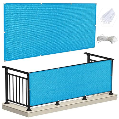 Balkon-Sichtschutz, 2,2 x 3,5 m, UV-Schutz, Balkon-Sichtschutz, für Hinterhof, Terrasse, blaue Farbe, verbessert Privatsphäre und Schutz