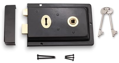 Infinity Decor Verrou à jante cannelée époxy noir – Serrure traditionnelle pour portail de jardin en bois et portes extérieures