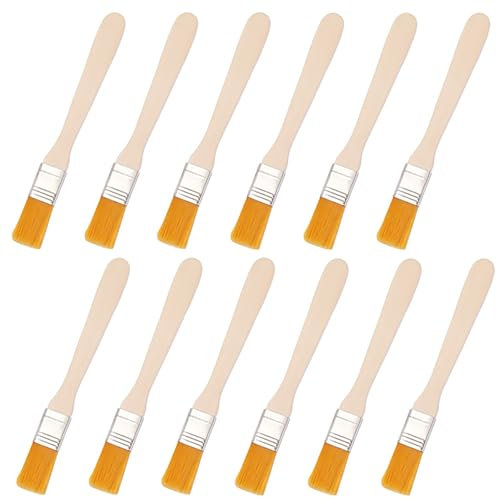 YPYMOD 12-teiliges Flachpinsel-Set, Holzpinsel-Set, Nylonborsten, für Malerei, Färben, Lacke, Kleber und Heimwerken - 13 x 1,4 cm