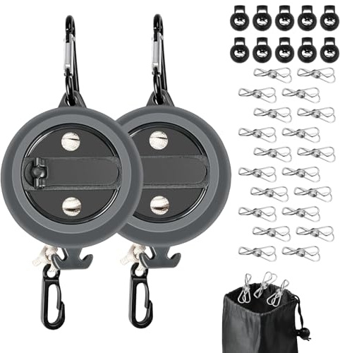Flintronic Wäscheleine Ausziehbar, 2x10M Einziehbare Wäscheleine, Wäscheleine Camping Tragbare mit 10 Festen Schnallen+20 Wäscheklammern, Wäscheschnur Wäscheständer für Outdoor (Schwarz)