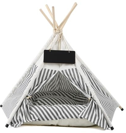 Tragbares Haustier-Tipi-Zelt mit dickem Kissen, abnehmbar und leicht zu reinigen, ideal für kleine Hunde und Katzen, Grau (Medium)
