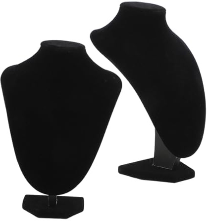 OKUMEYR Présentoir à Bijoux pour Colliers Et Bracelets en Velours Noir, Buste Tête 3D Hauteur 16 Cm Largeur 10 Cm, Support D’Exposition pour Pendentifs, Lot De 2, pour Vitrine Et Organisation