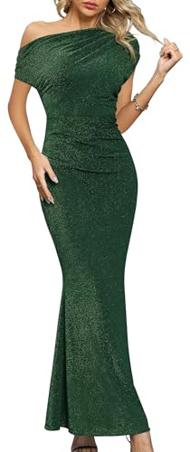 Missufe Dam aftonklänning cocktailklänning balklänning lång bröllop festlig elegant maxi sjöjungfru bodycon one shoulder klänningar, Mörkgrön, L
