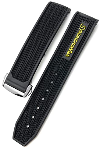 XIRIXX Für Omega Speedmaster Watchgurt Edelstahl Einsatzschnalle 20mm 21mm 22mm Gummi Silikon Uhrband(Black yellow silver,21mm)