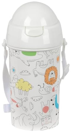 Safta PRESCUCOLAR ZOO - Bottiglia di apertura automatica, con cannuccia, bottiglia d'acqua, senza BPA, con tracolla, comoda e leggera, 500 ml, 7,3 x 19,5 cm, beige, M, Casual