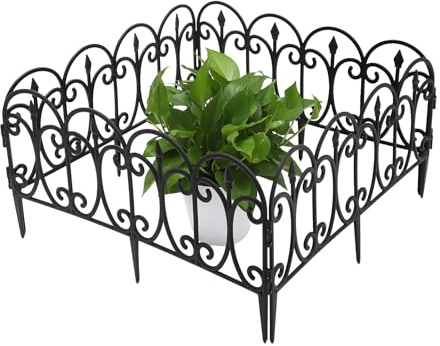 5 Stück Dekorativer Gartenzaun, Steckzaun aus Kunststoffe Oberbogen Zaunelemente, Beetzaun Gitterzaun Set für Gemüsegärten, Gärten, Bauernhöfe, Schwarz, 58 x 23 cm