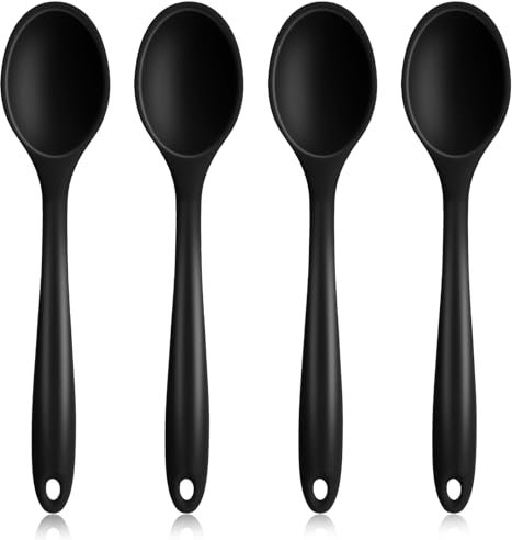 4 Stück Silikon Löffel, Bunte Silikonlöffel, Antihaft-Küchenlöffel, Klein Rührlöffel, Kochlöffel, Servierlöffel, Backen Rühren Mixing Tools zum Rühren und Mixen (Schwarz)