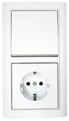 N&L Unterputz, Wechselschalter/-taster mit Wippe und Steckdose mit Abdeckung im 2-fach Rahmen, FORMAT, signalweiß, gewölbt
