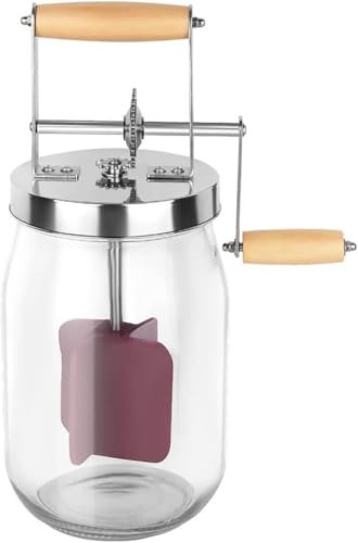 Máquina manual de mantequilla de 1,5 L, engranaje de acero inoxidable con mango de madera, fácil para hacer mantequilla casera fresca, esencial para los amantes de los lácteos