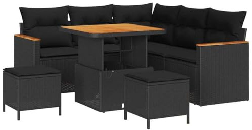 vidaXL Trädgårdsoffset 8 pcs Svart konstrotting, Trädgård och Terrass, Modernt Utemöbelset, Rattansoffor, Akaciabord, Avtagbara Kuddar, Soffa för Uteplats