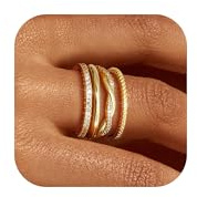 RIXERKOC 4 Stück Ringe Gold Damen, 18K Vergoldet Stapel Ringe Wasserfest Set mit Cubic Zirkoina Aussage Versprechen Hochzeit Bands Verlobungsringe Muttertag Geburtstag Geschenk