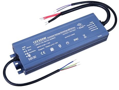 BENLUN Konstantspannung LED Trafo 12V Dimmbar, Netzteil 25A 300W, Treiber AC 230V auf DC 12V, Doppelseitiges Triac Dimmen, LED Driver Outdoor Wasserdichter IP67 für Streifen