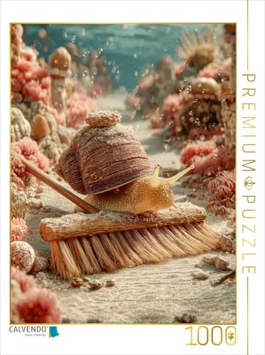 Puzzle · Lustige Unterwasser-Schnecke mit Besen im Korallenriff | Eine niedliche Schnecke gleitet über den Meeresboden und fegt mit… · 1000 Teile · Lege-Größe 64 × 48 cm · CALVENDO Puzzle