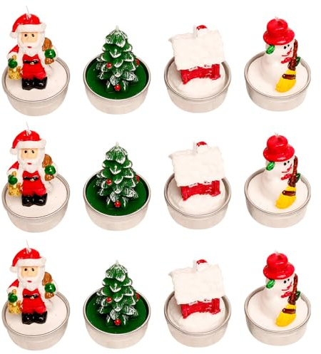 PLLYPE Mini Candele Natalizie, 12 Pezzi Candele Natalizie Delicate Fatte a Mano, Candele di Babbo Natale, per Decorazione Natalizia a Casa