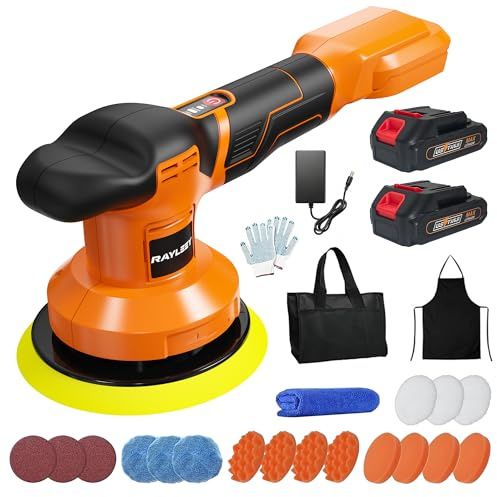 Cordless Car Buffer Polisher with 2*21V 2.0Ah Batteries, 6 inch Car Polishing Kit, Variable Speeds 2000-4500RPM Orbital Polisher, with 20pcs Polishing Accessories, for Auto Detailing Polishing Waxing
