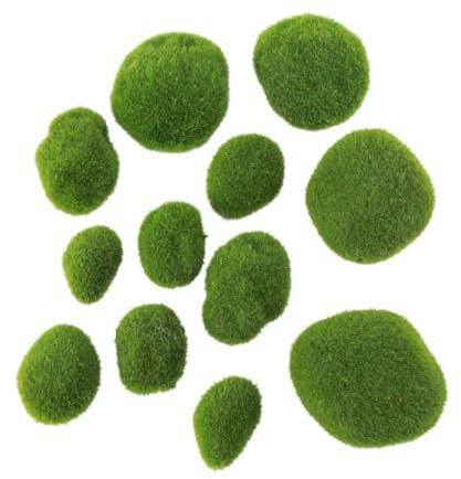 Operitacx 12 Pcs Realistic Simulation Moss Stone Decorations Assorted Foam Balls for Aquarium Glass Jar Terrarium and Home Crafting Display