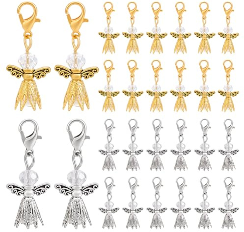 PH PandaHall 40 st ängelberlocker med pärlor 2 färger hänge nyckelring Guardian Charms med karbinhake lås för smyckestillverkning gör-det-själv armband dekoration