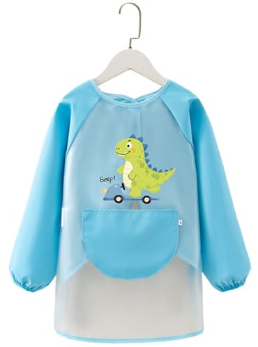 BAUCH Bata Escolar Niña 1 Pieza Blusa de Protección para Niños de Pintura Talla L Azul Claro Mangas Largas Versión Larga（Para usar durante la pintura, para niños）