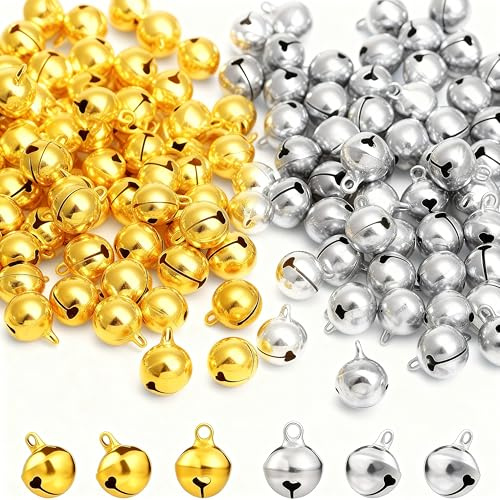 Kleine Glöckchen Zum Basteln, 200 Stück Glöckchen Set Mit 100 Gelben Und 100 Silbernen, 12 mm Jingle Bells Für DIY Und Handwerk,Suitable for Christmas, Parties, and Craft Packaging