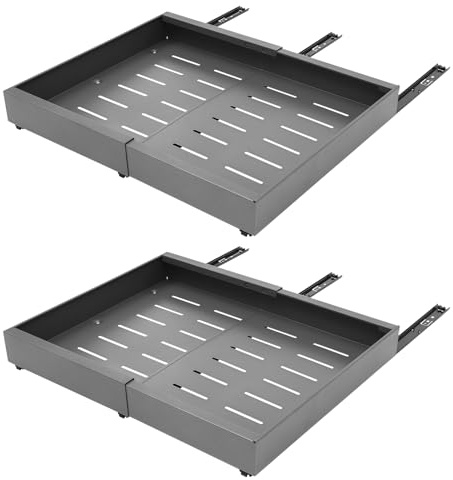 Cajón telescópico de 2 elementos, cajón de armario extraíble, cajón de armario extraíble con múltiples orificios de ventilación para cocinas, despensas y baños, gris, longitud del producto 32-52 cm