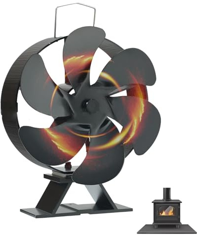 FUBESK Ventilatore per camino non alimentato a 6 pale, ventola rotonda per forno per una distribuzione efficiente del calore, funzionamento silenzioso, temperatura di funzionamento 50-350 C, nero