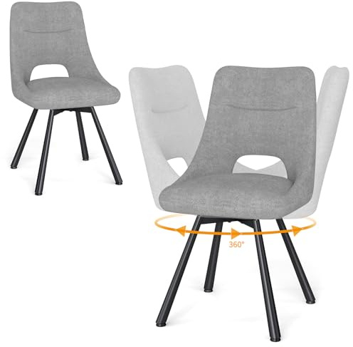 WAFTING Esszimmerstühle Drehbar 2er Set, 360° Drehbare Stuhl, 48 cm Breite Sitzfläche, Gepolsterte Küchenstühle mit Durchbrochene Rückenlehne, für Esszimmer, Küche, Wohnzimmer und Cafés, Hellgrau