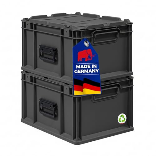 PROREGAL SuperSparSet 2x Eurobox NextGen Portable Made in Germany | HxBxT 23,5x30x40cm | 20 Liter | Schwarz | Eurobehälter, Transportbox, Transportbehälter, Stapelbehälter