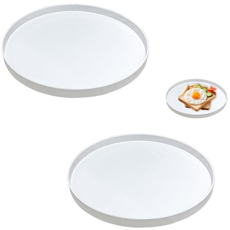 Foonary Juego de 2 bandejas Redondas - 30 cm - De plástico - con Base elevada - Bandeja Antideslizante - para Joyas, Velas perfumadas, jarrones y Alimentos - Blanco