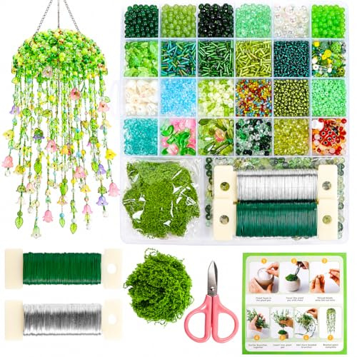 Solkraes 5422 Pcs Beaded Plant Kit with Green Glass Beads, Forever Plant DIY Making Set, Green Beads for Jewelry Making and DIY Crafts, Jewelry Craft Gift for Plant Lovers