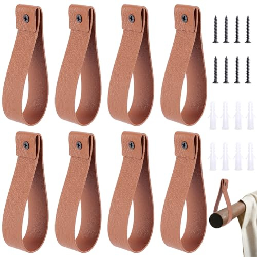 CALFOVERA 8 Unidad de Soporte para Barra de Cortina de Cuero Sintético de 26.8cm con Tornillos para Colgar Correas Decorativas de Pared, Ganchos, Soporte de Barra de Cortina de Cuero para Montaje