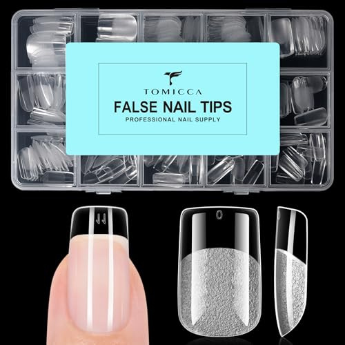 TOMICCA 240 Pièces Capsule Americaine Ongle Carrée Courte | 12 Tailles Faux Ongles, Acrylique Transparents Capsules Ongles, pour Les Extensions Bricolage Et Diy Nail Art