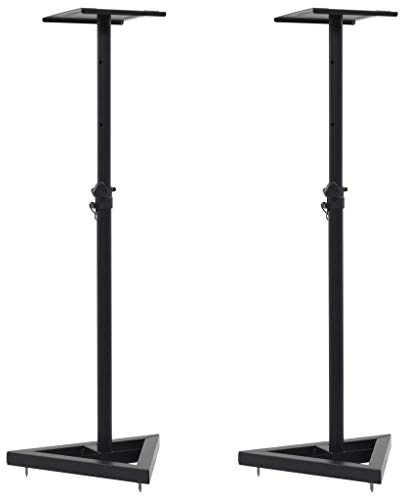 GeenYuu Soporte para altavoces de estudio de acero negro, 2 unidades, altura regulable de 93 a 160 cm, con picos de suelo y pies de goma para cine en casa, estudio, surround y sistema de alta