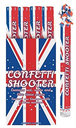 Henbrandt 1x Large 50cm Union Jack Confetti Cannons with Blue, White and Red Biodegradable Paper Celebration Confetti Shooters Union Jack Party Supplies Great British Confetti Decorations