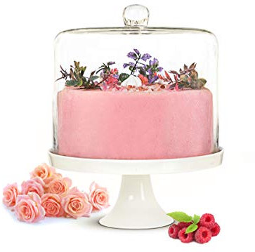 Sendez XXL Glasglocke Kuchenglocke Käseglocke Fuß aus Porzellan Tortenplatte Kuchenplatte