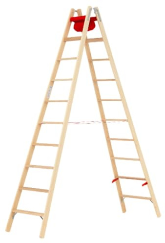 Hymer Holz-Stufenstehleiter 71499, beidseitig begehbar 2x10 Sprossen Arbeitshöhe 4,20 m
